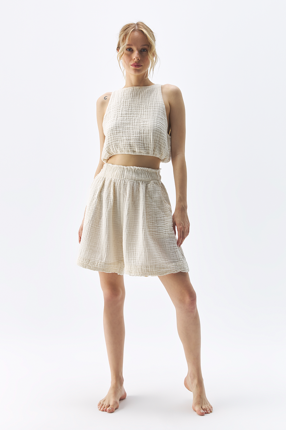 Crinkle Keten Bermuda Şort