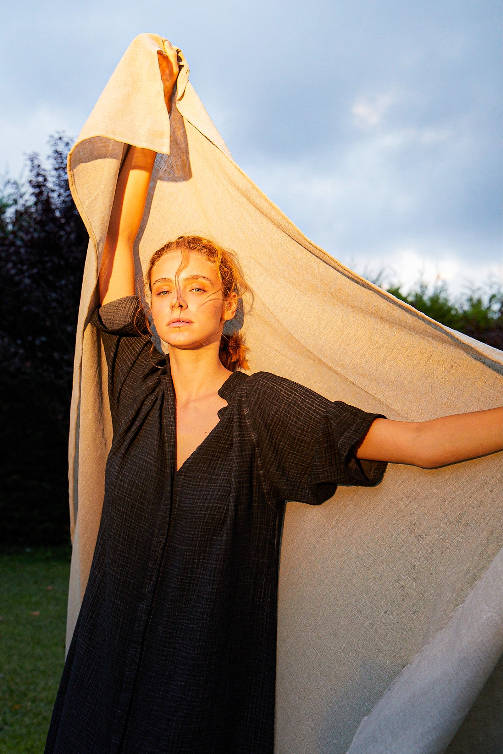 Crinkle Siyah Gömlek Elbise