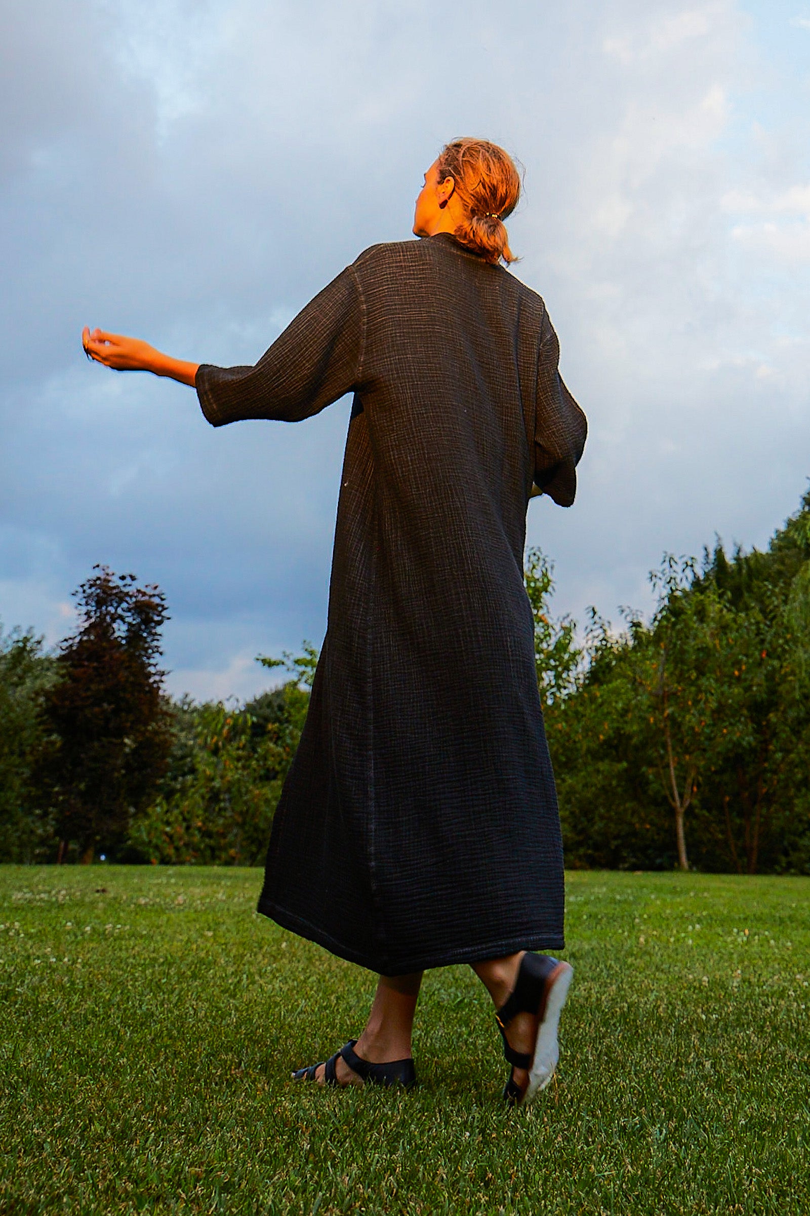 Crinkle Siyah Gömlek Elbise