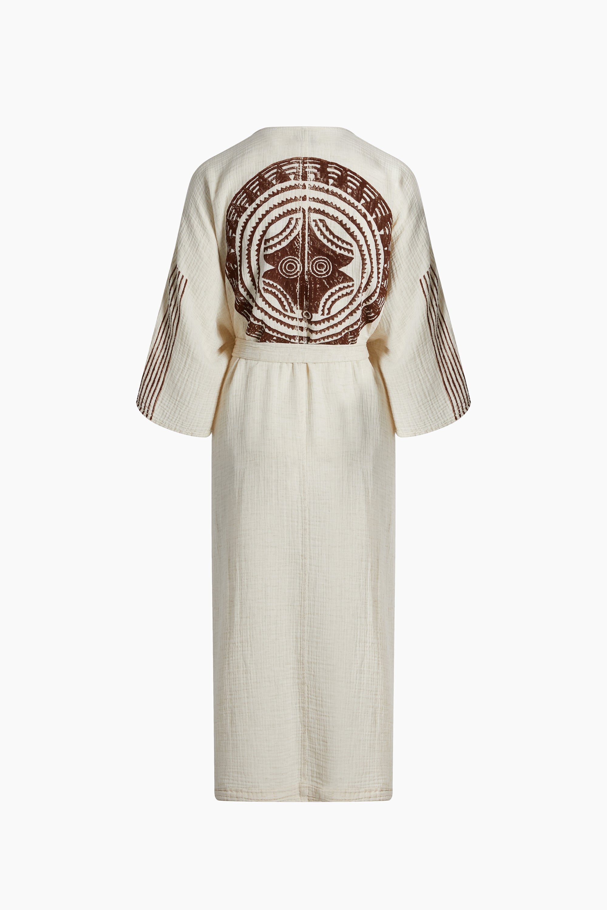 Crinkle Keten Kahverengi Baskılı Kimono