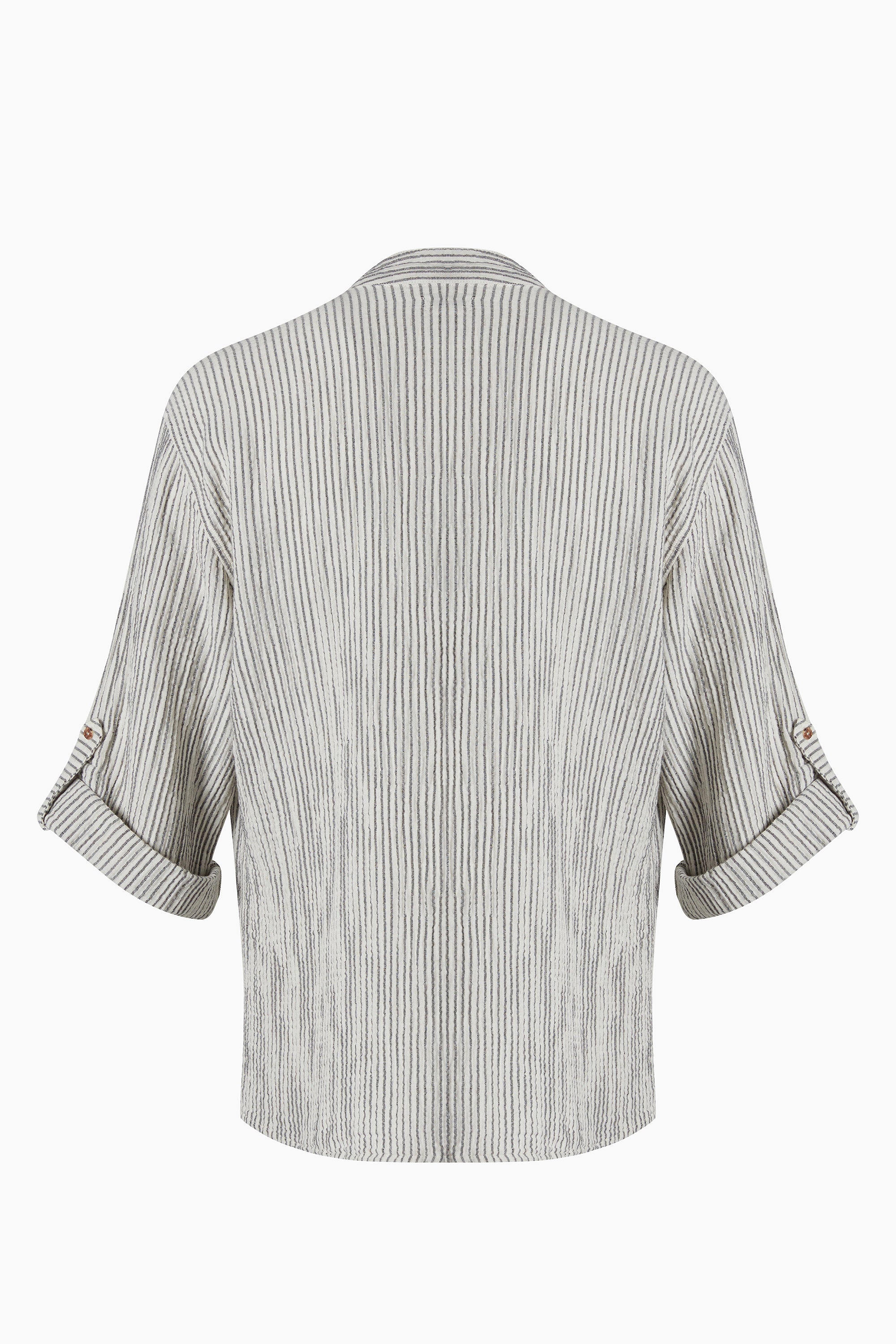Erkek Crinkle Çizgili Hakim Yaka Üst