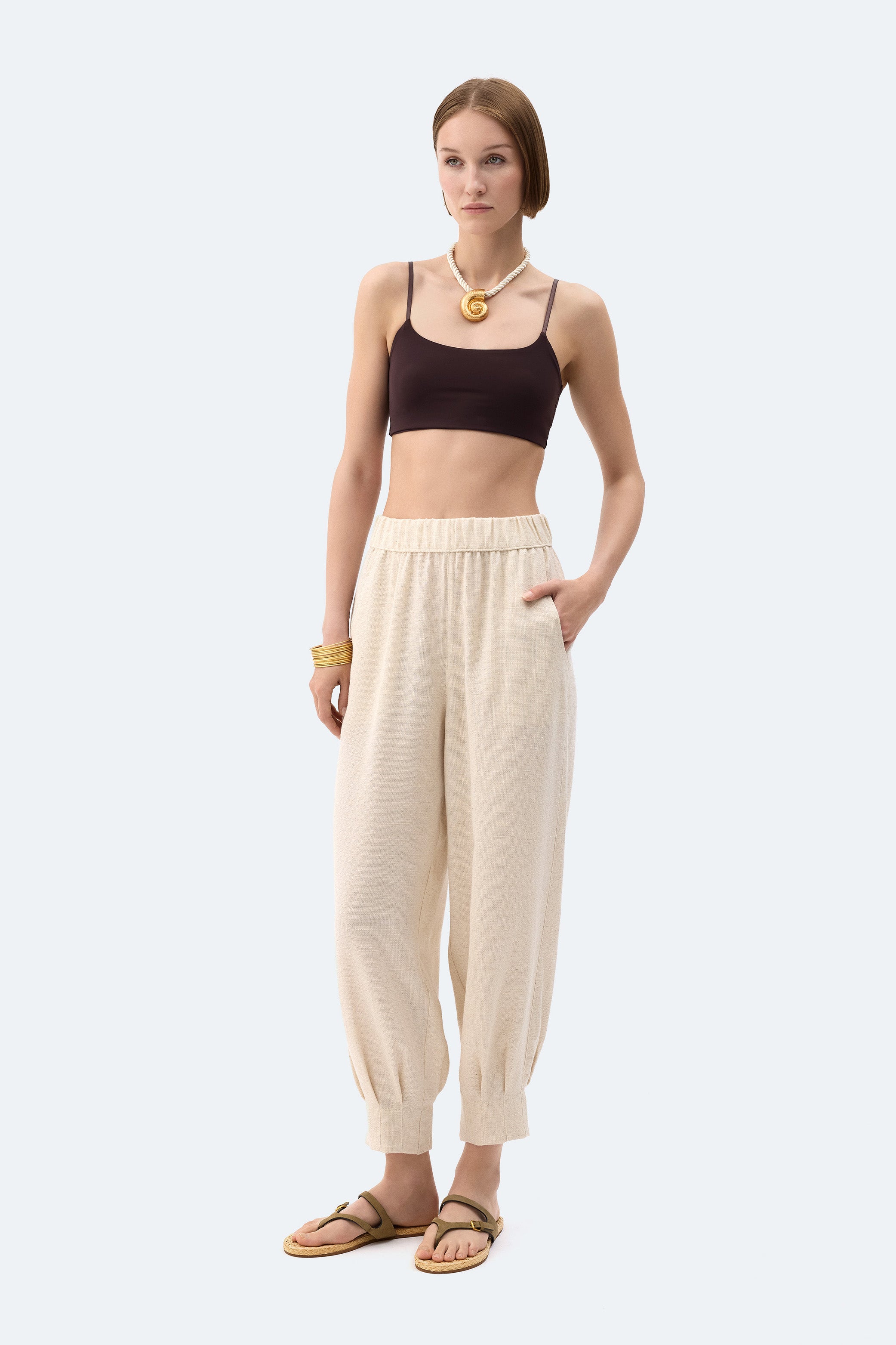 Naturel Keten Slouchy Pantolon