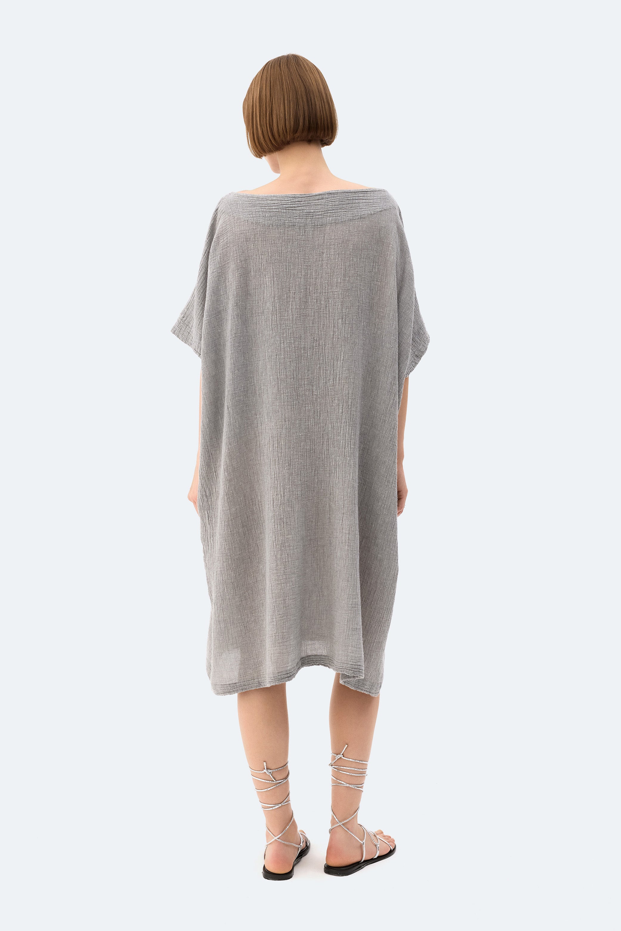 Gri Crinkle Balon Elbise