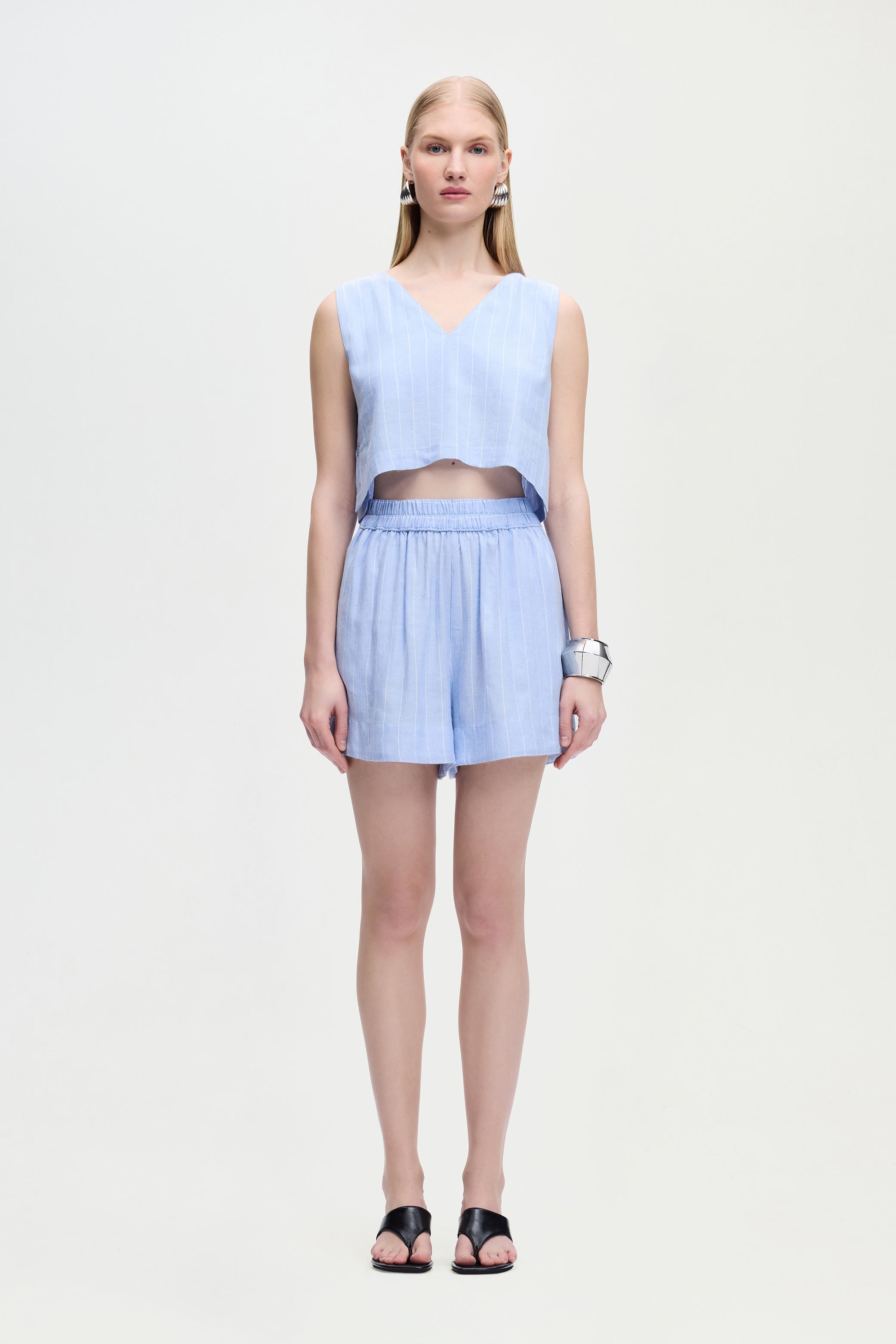 Keten Karışımlı Çizgili Bluz