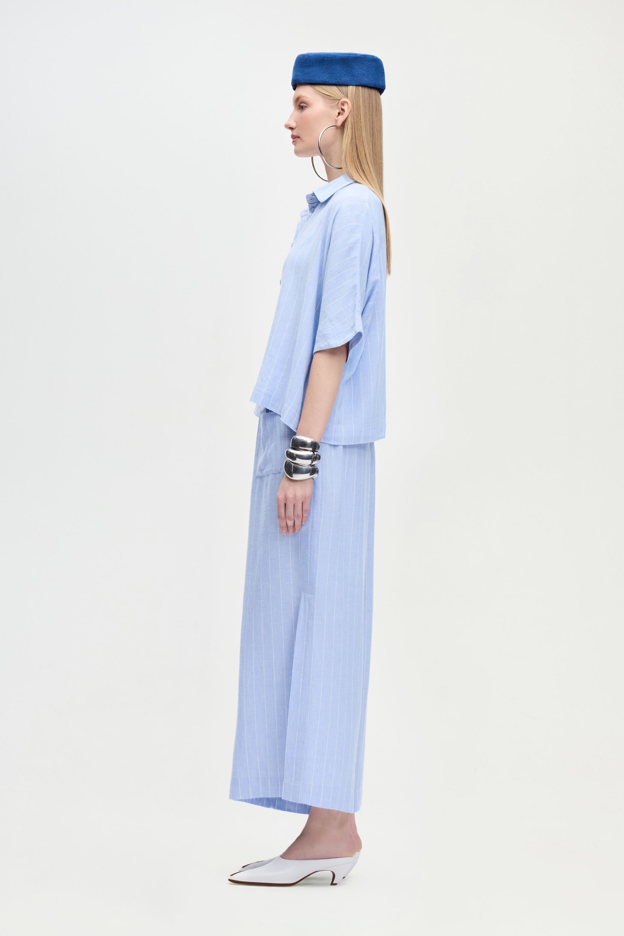 Keten Karışımlı Çizgili Gömlek