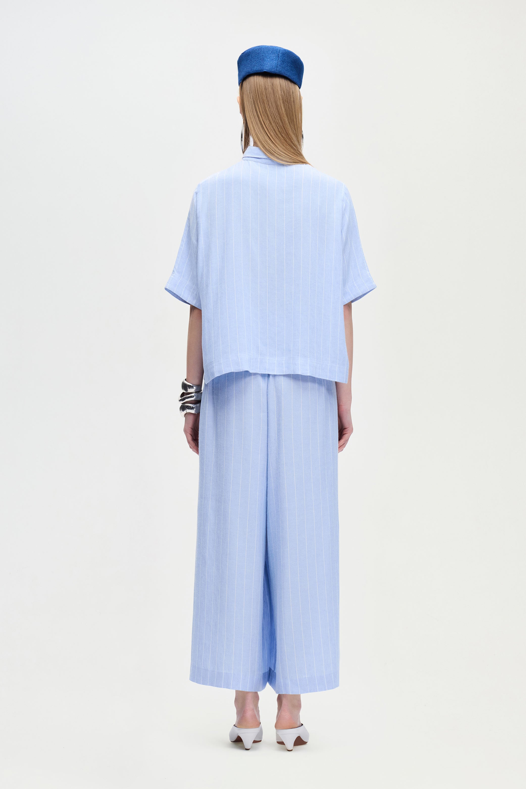 Keten Karışımlı Çizgili Gömlek