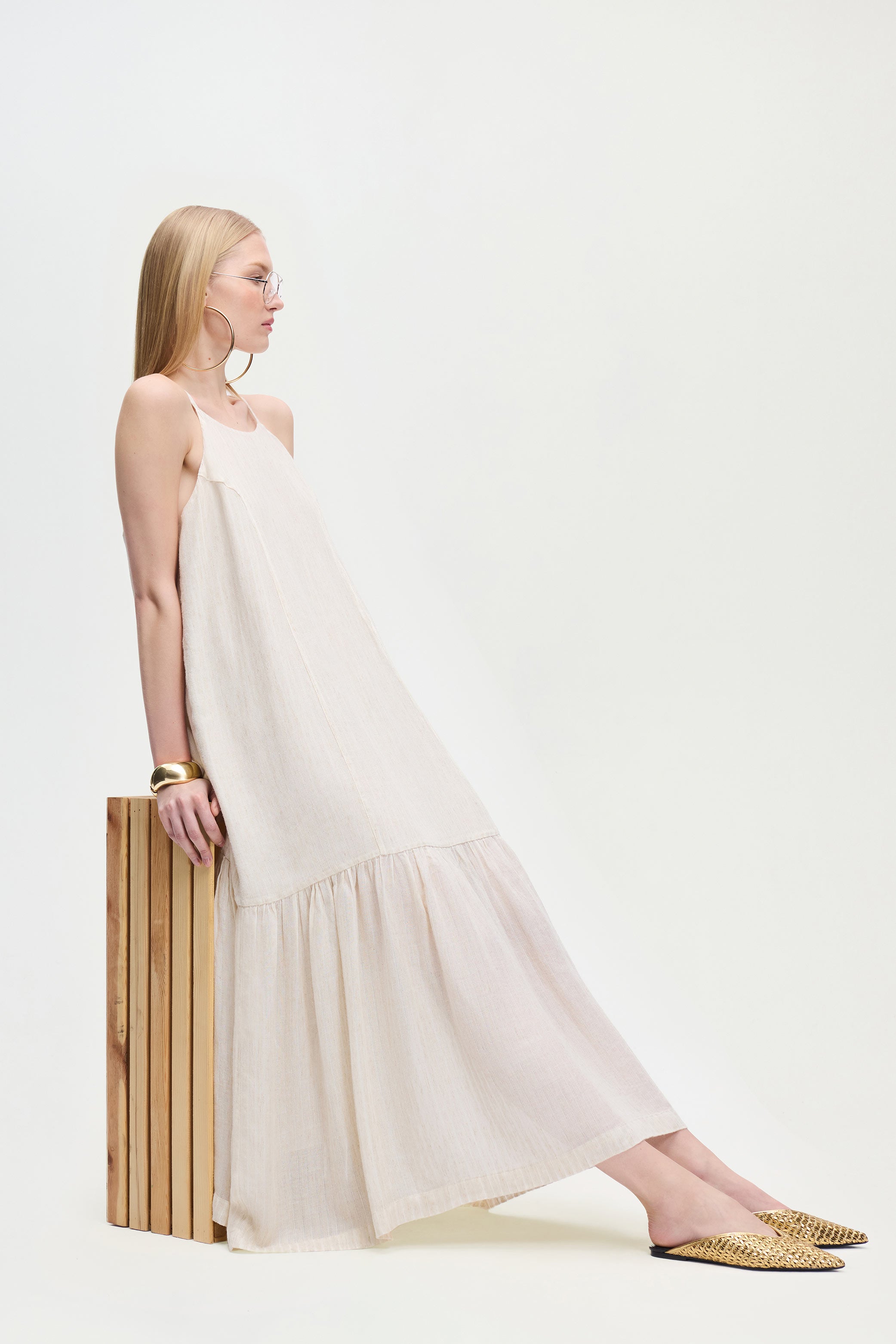 Naturel İp Askılı Elbise