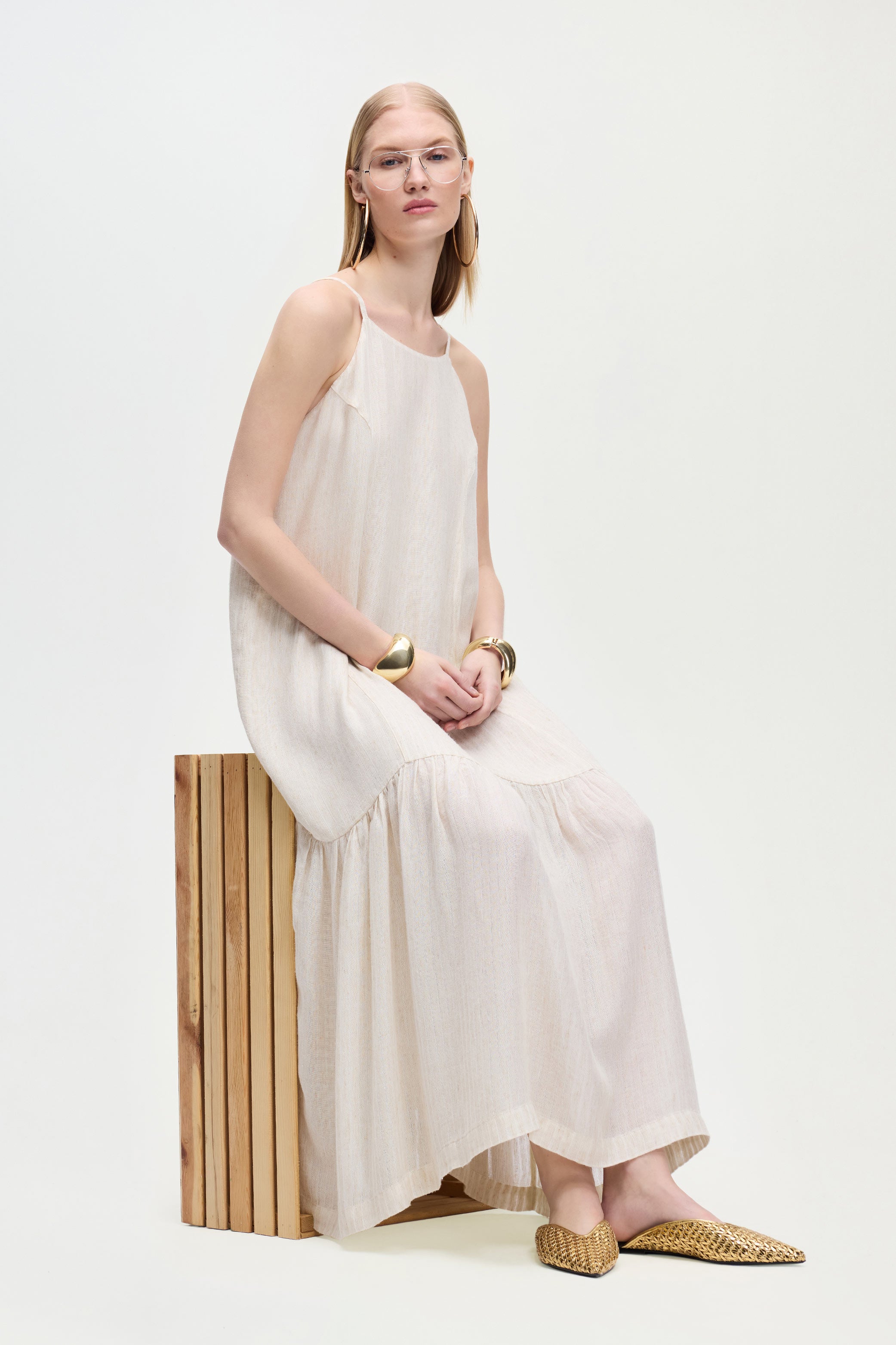 Naturel İp Askılı Elbise