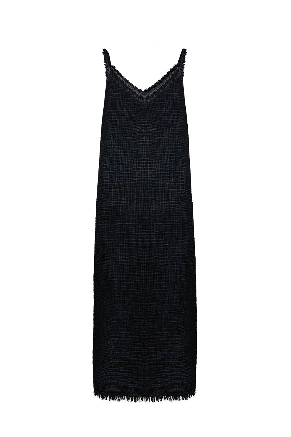Crinkle Siyah İp Askılı Elbise