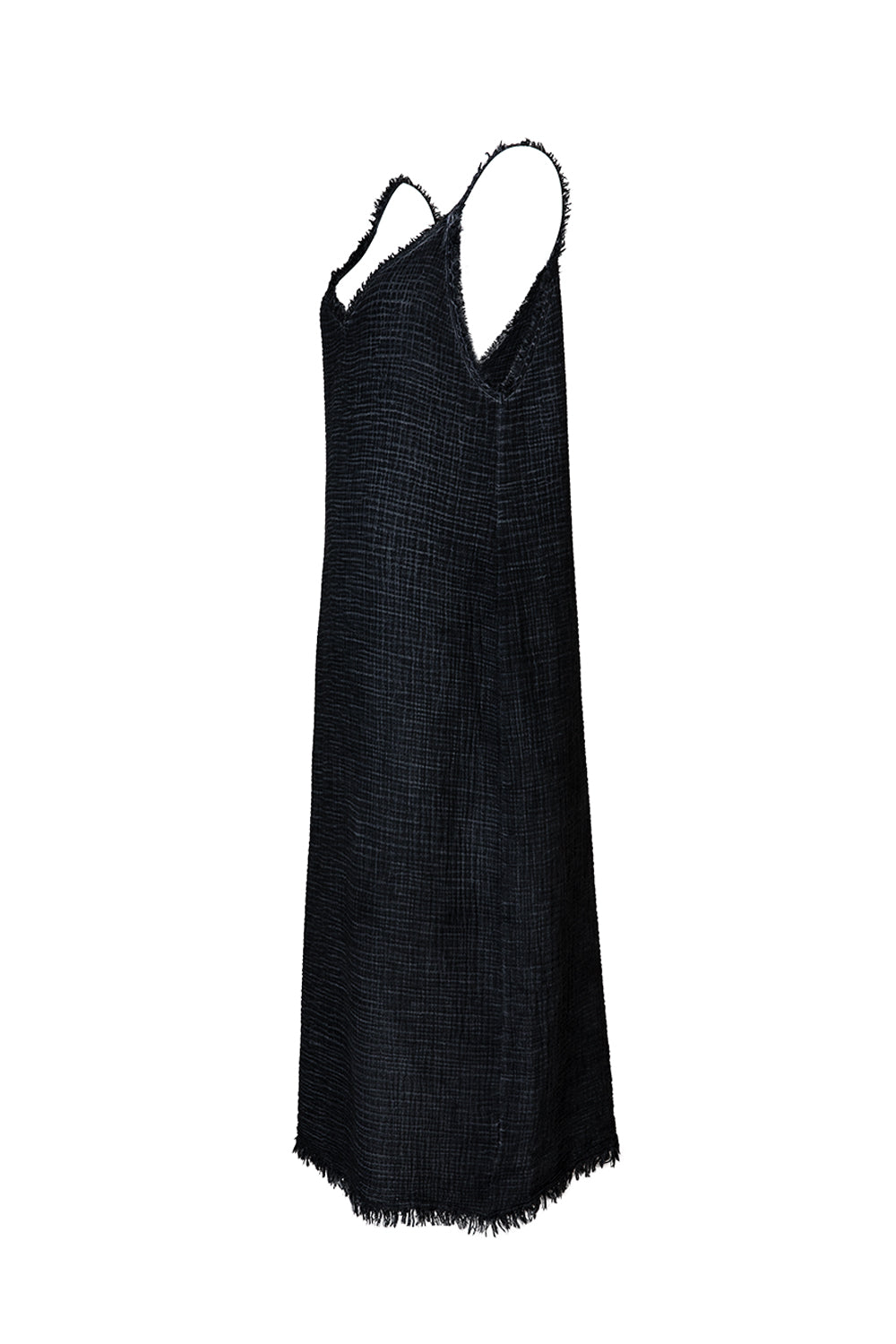 Crinkle Siyah İp Askılı Elbise