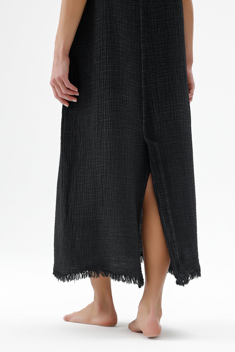 Crinkle Siyah İp Askılı Elbise