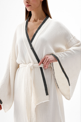 Crinkle Gri Baskılı Kimono