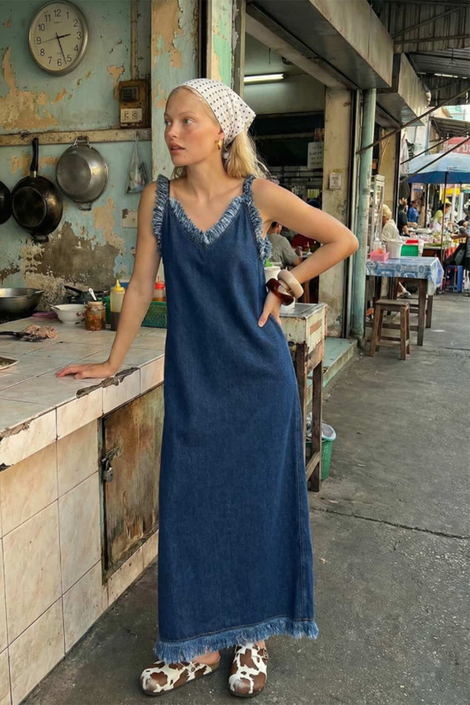 Denim Askılı Elbise