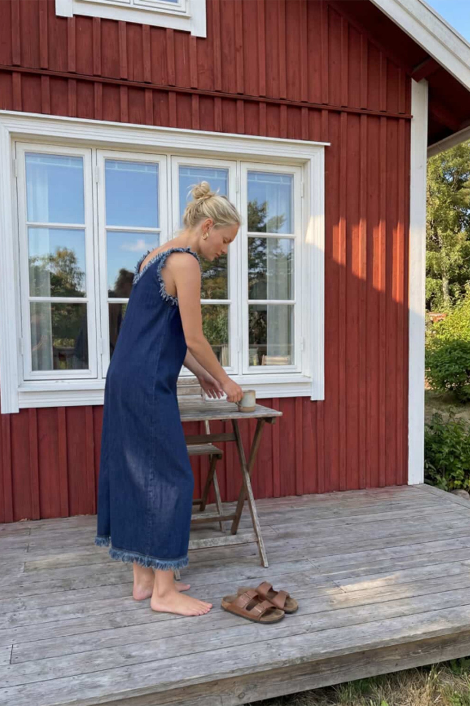 Denim Askılı Elbise