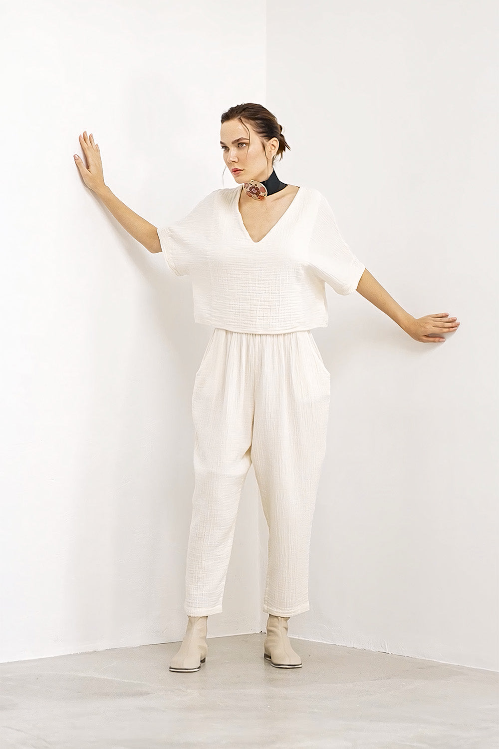 Crinkle Keten Slouchy Pantolon