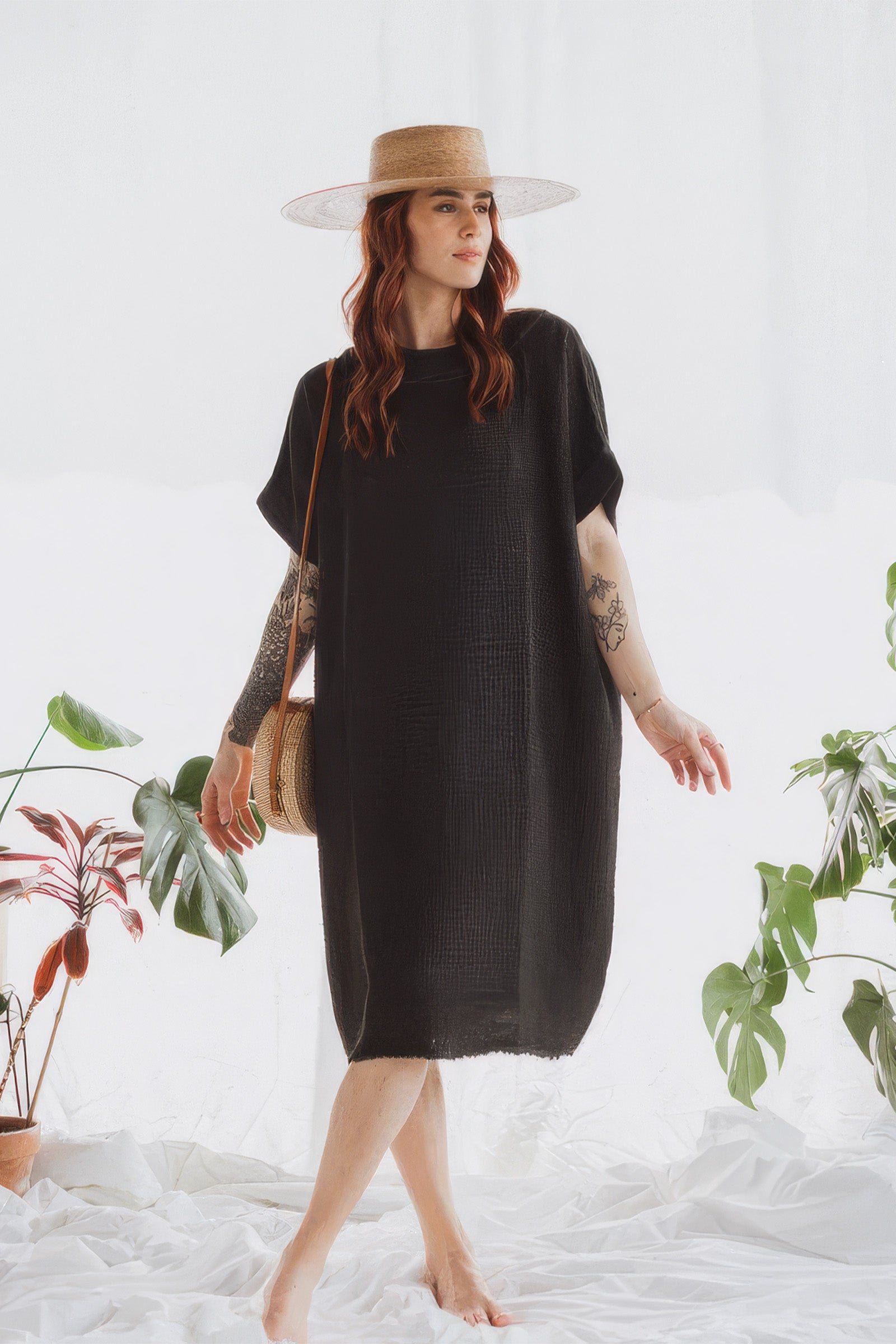 Crinkle Siyah Balon Elbise