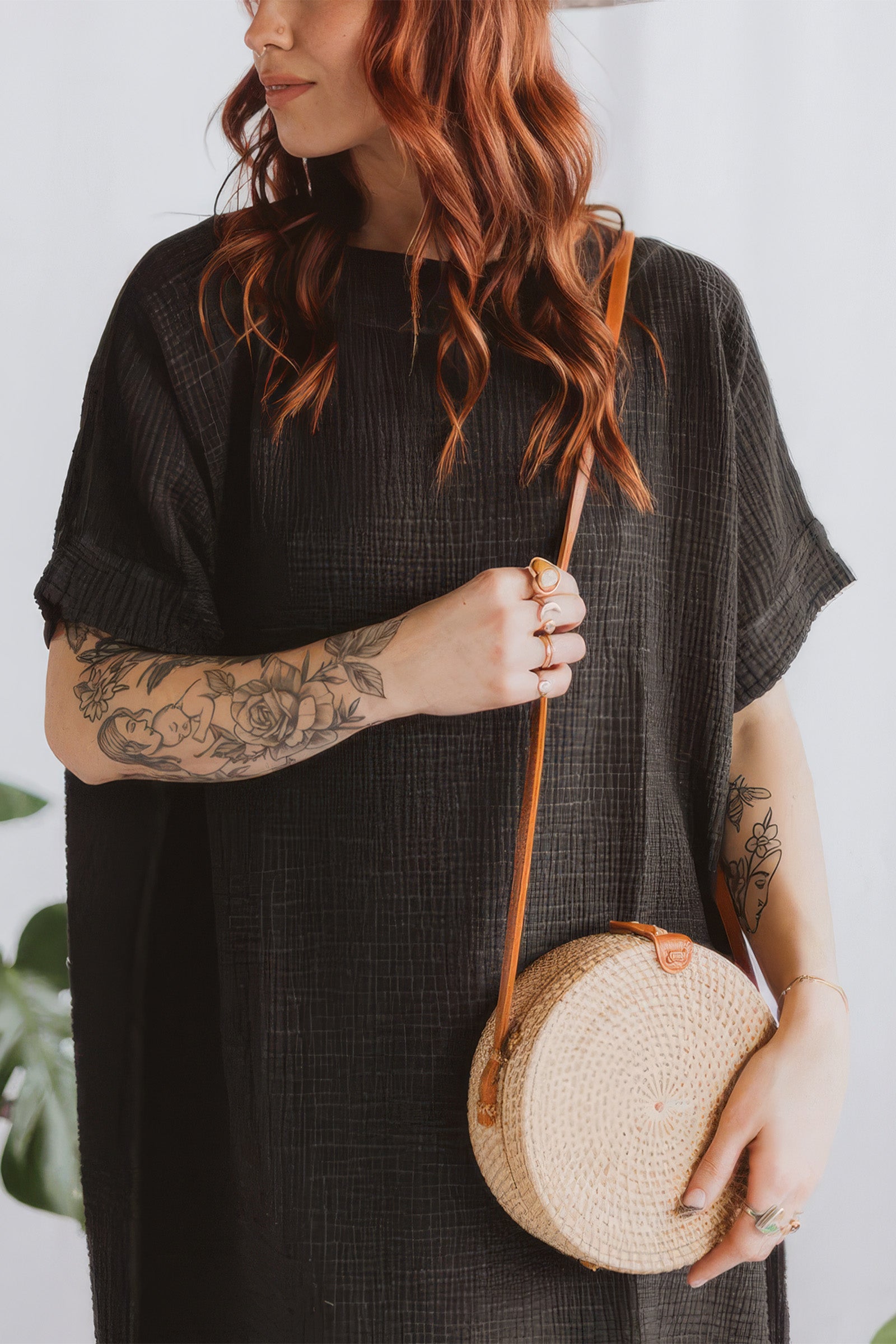 Crinkle Siyah Balon Elbise