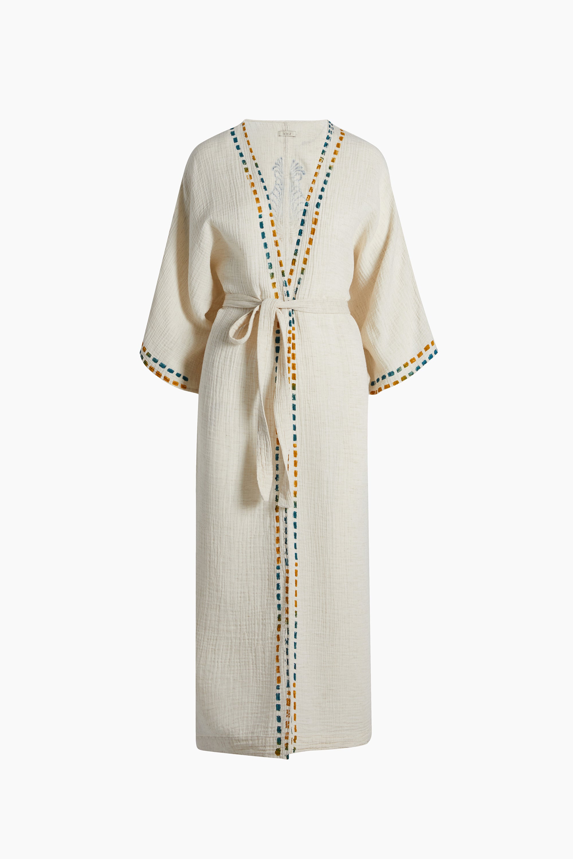 Crinkle Keten Renkli Baskılı Kimono