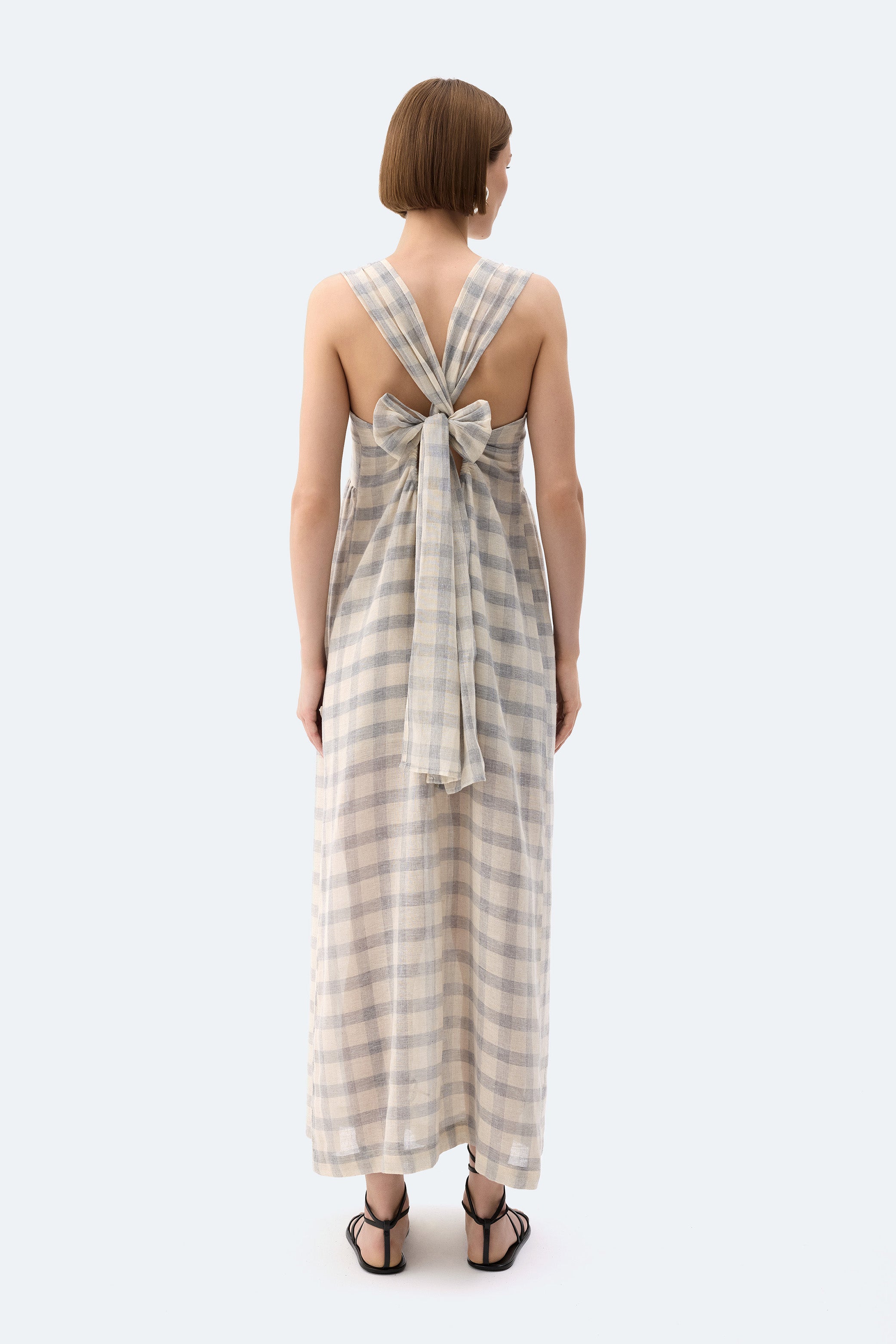 Gri Ekose Askılı Elbise