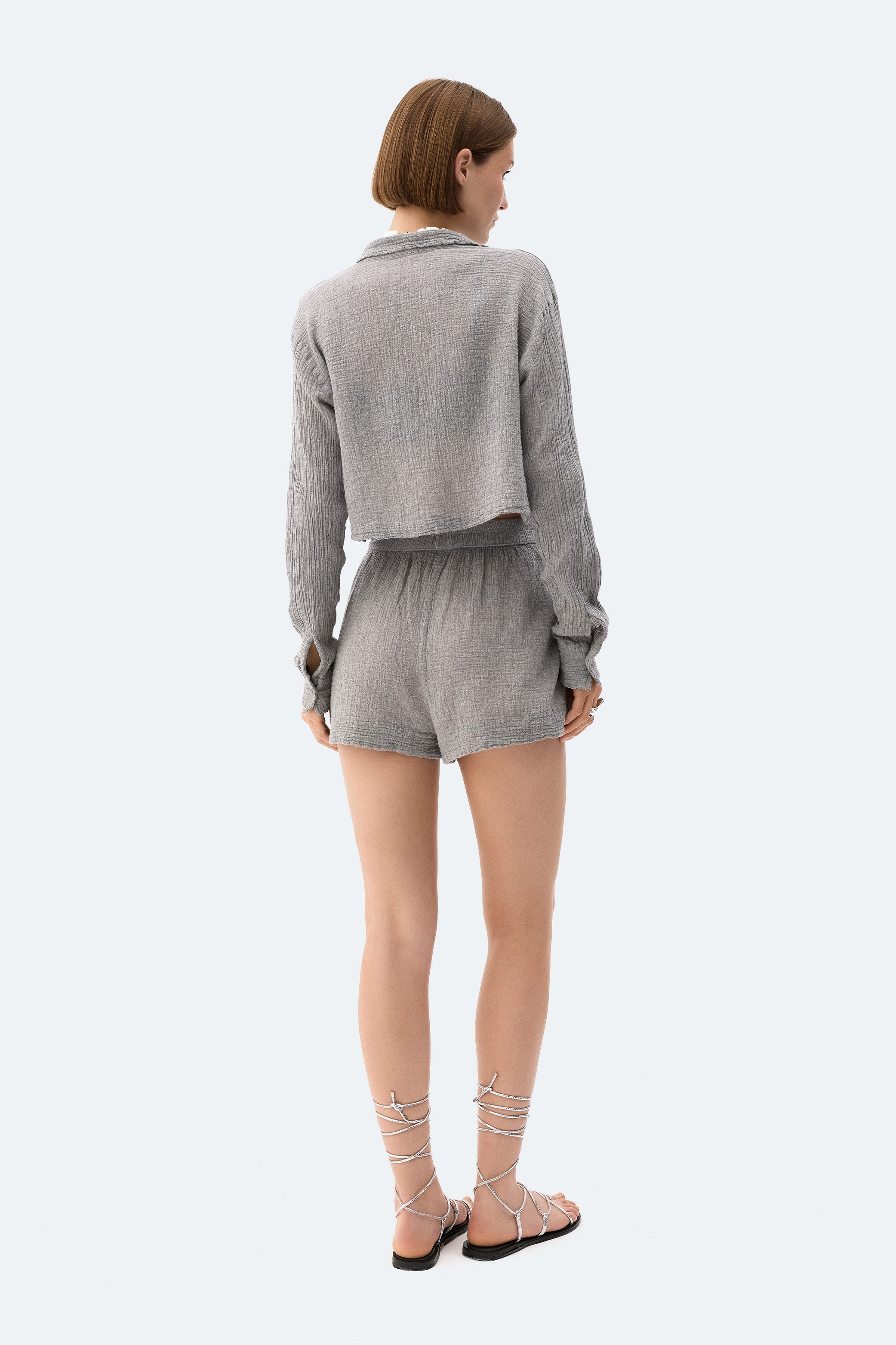 Gri Crinkle Crop Gömlek