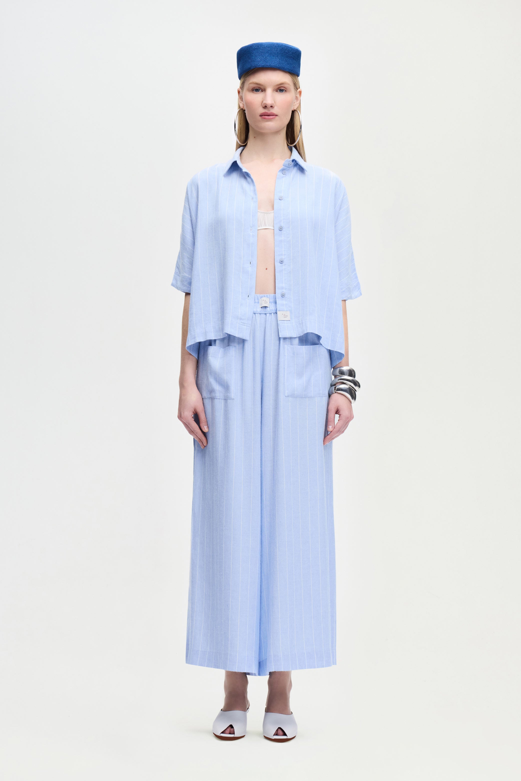 Keten Karışımlı Çizgili Gömlek