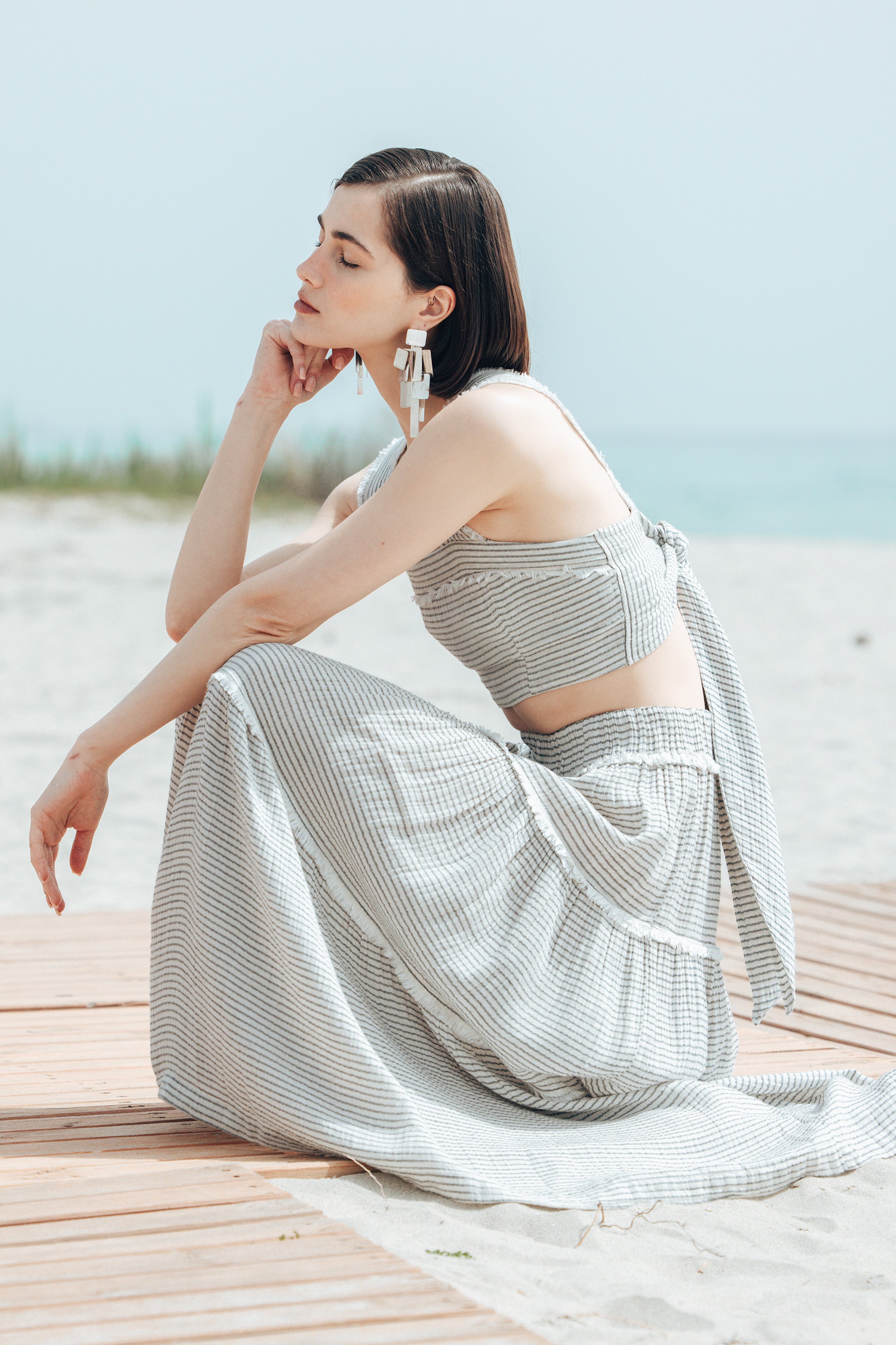 Lyocell Çizgili Etek Takım