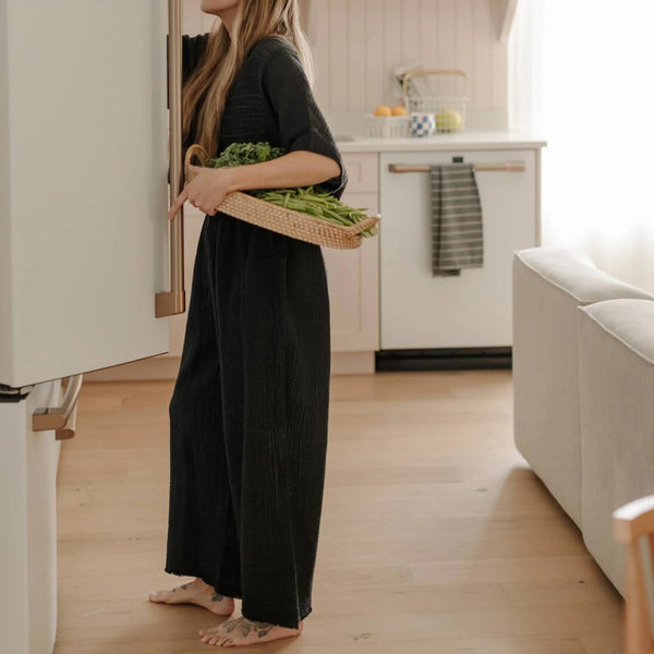 Crinkle Siyah Palazzo Pantolon