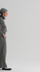 Gri Boğazlı Crop Bluz