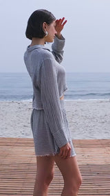 Lyocell Çizgili Mini Şort