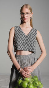 Dama Desenli Crop Bluz