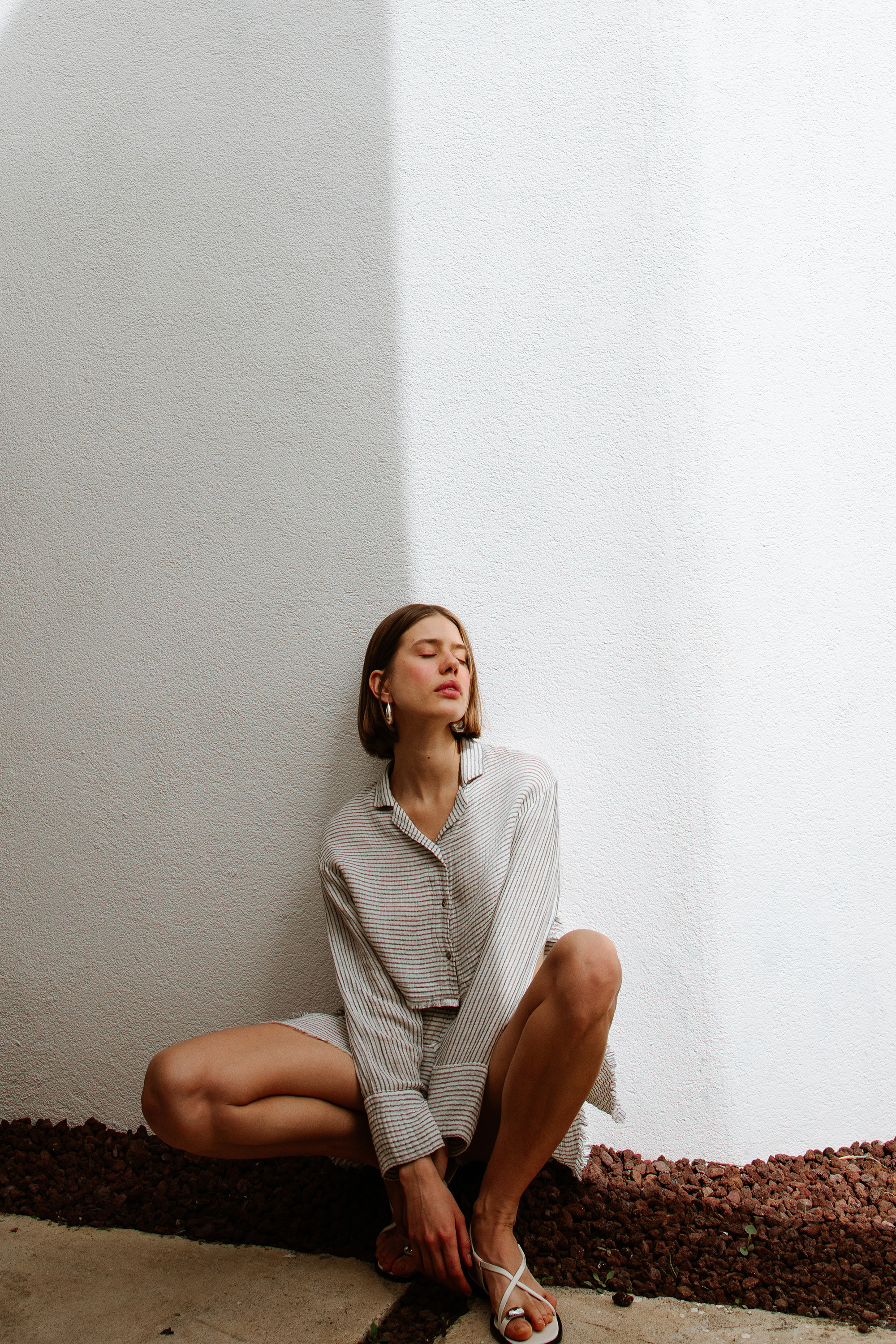 Siyah Çizgili Kısa Gömlek