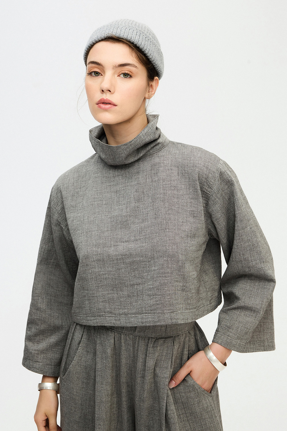 Grey High Neck Blouse