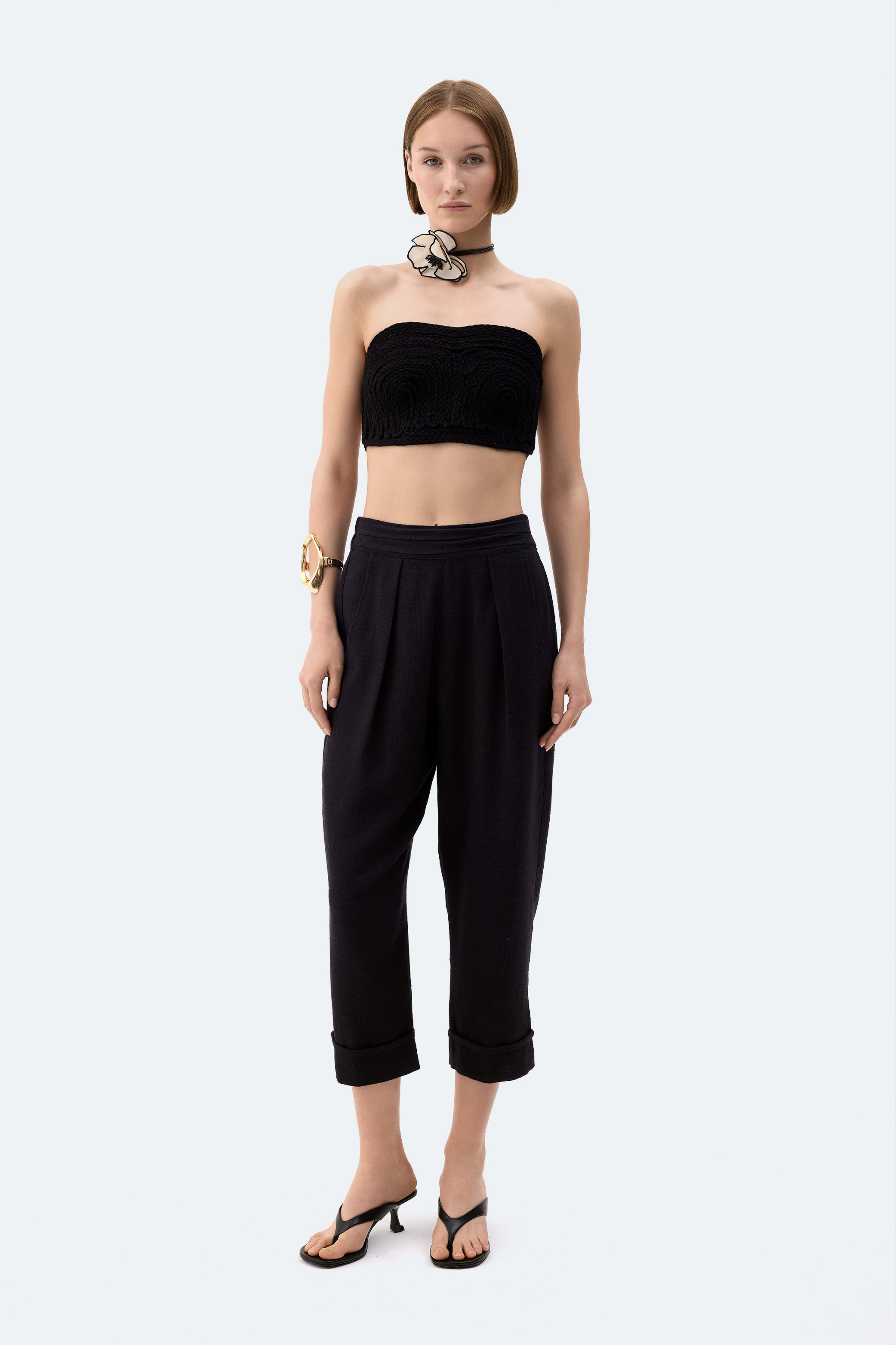 Black Linen Pleated Pants