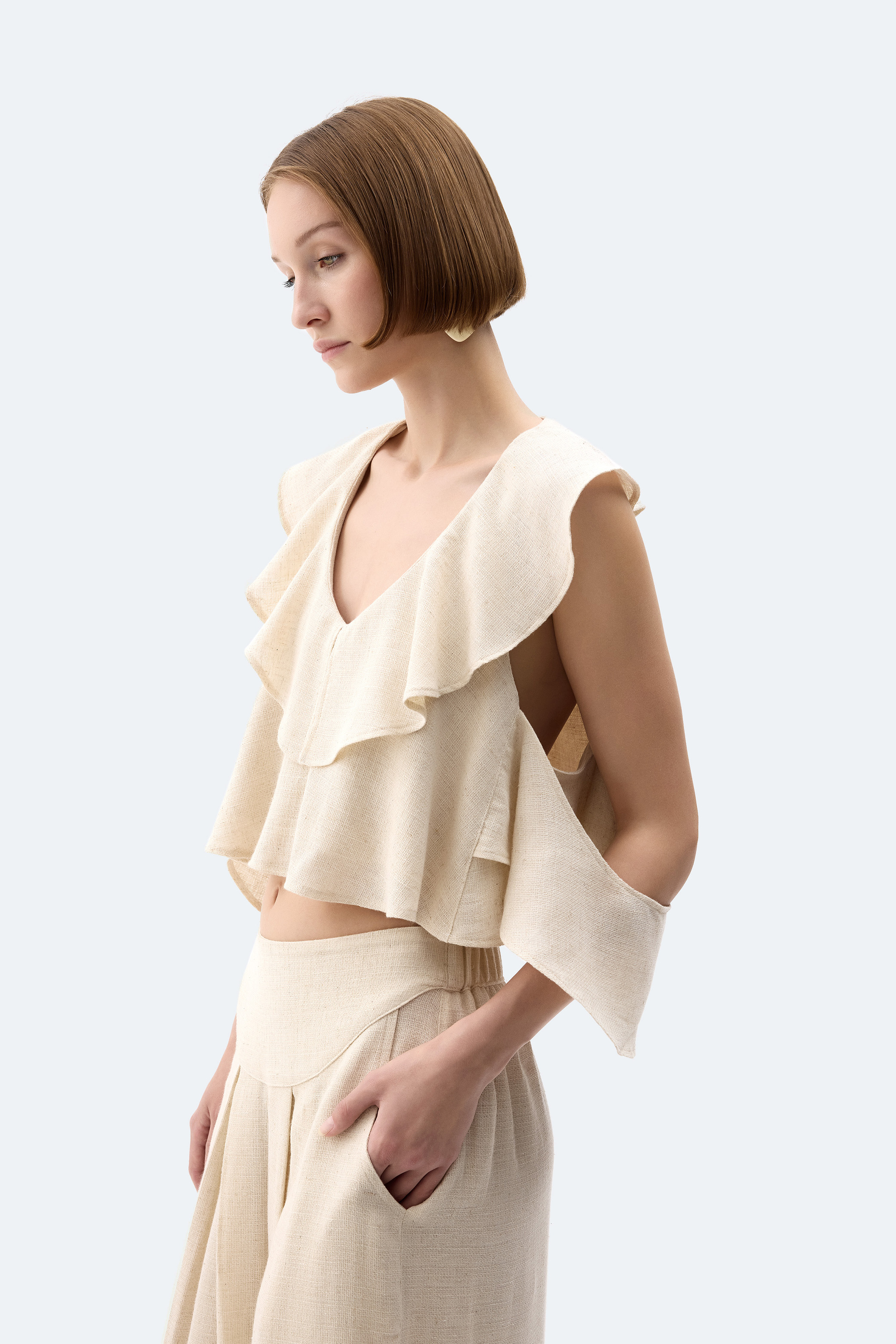 Natural Linen Frilled Blouse