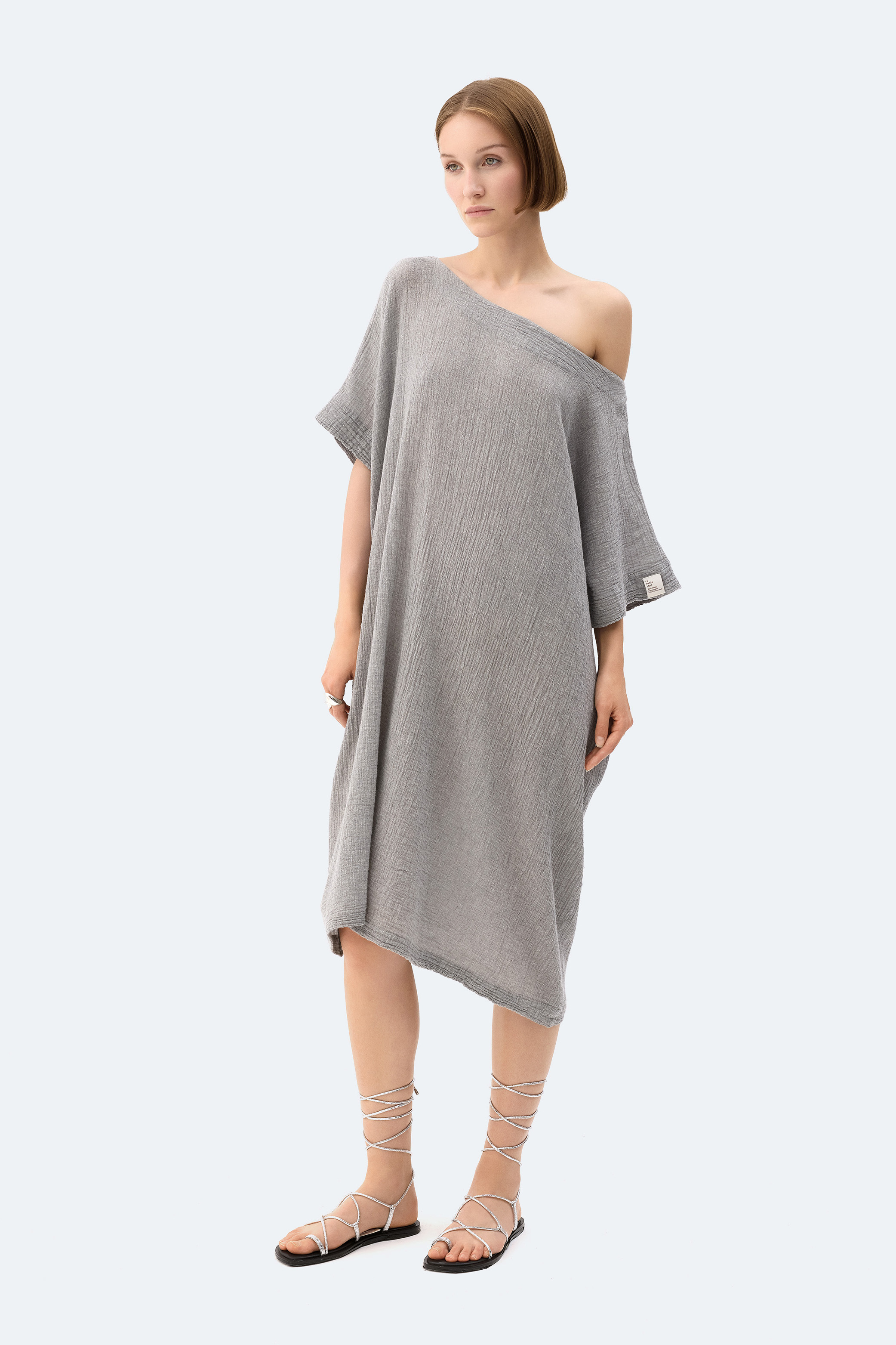 Grey Crinkle Balloon Dress