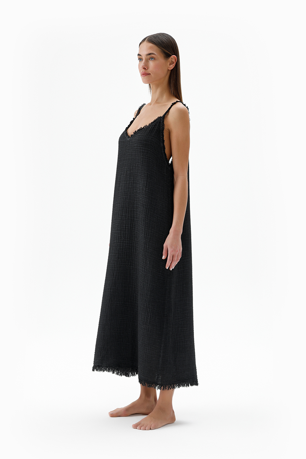 Crinkle Black Strappy Dress 