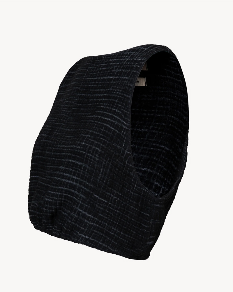 Crinkle Siyah Kolsuz Üst