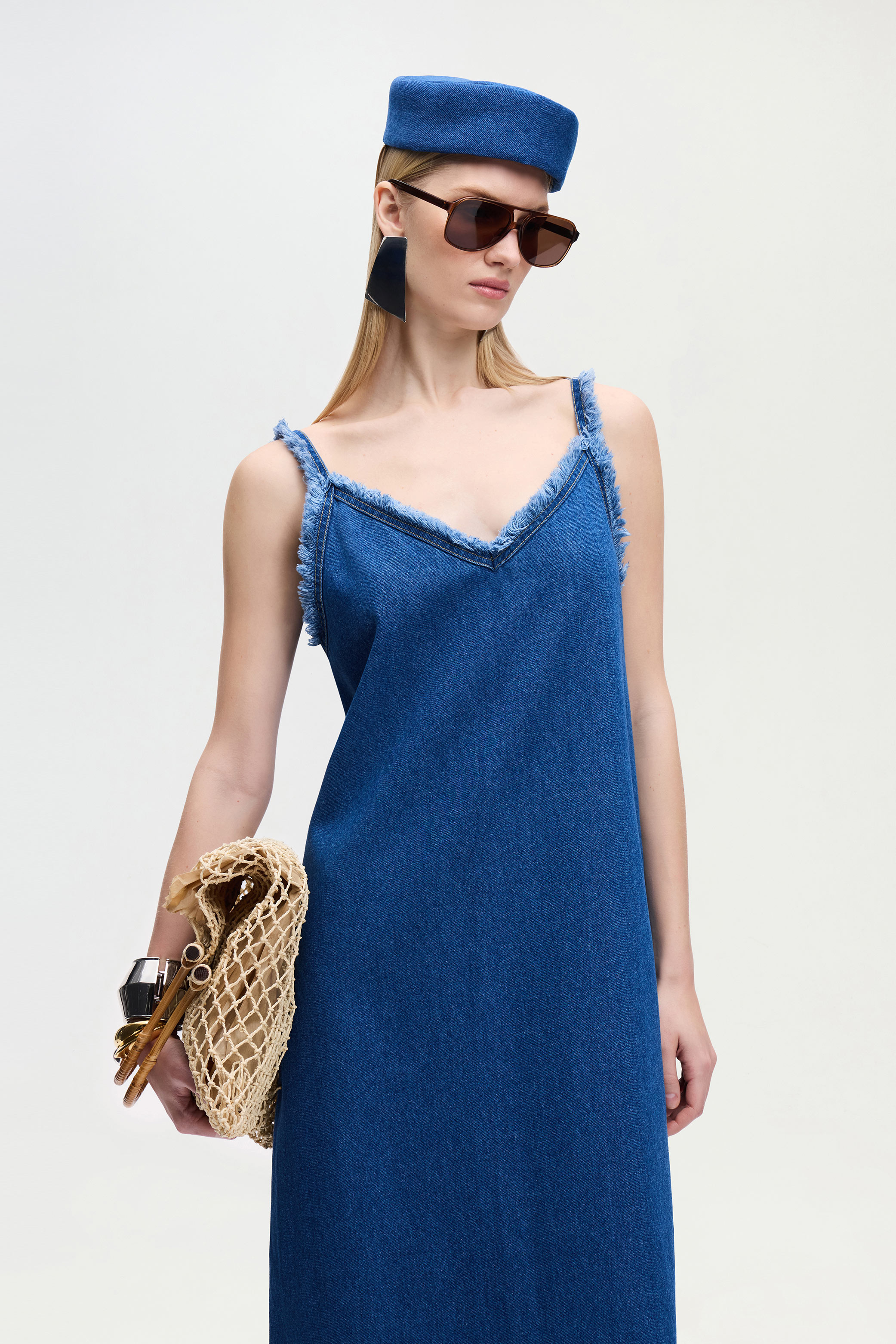 Denim Askılı Elbise