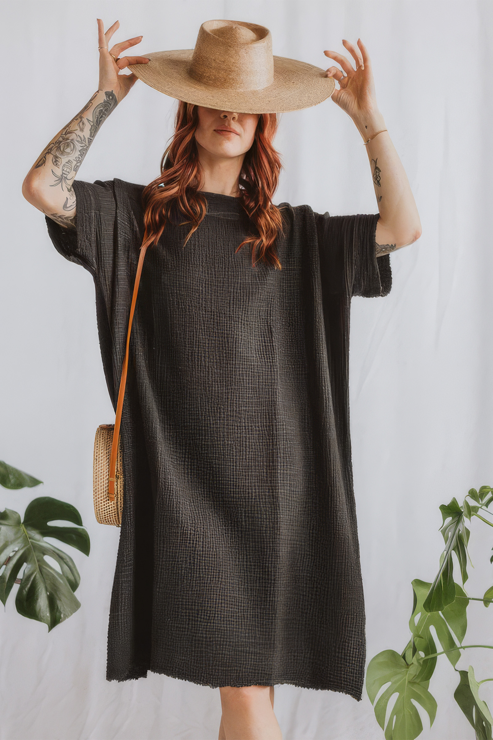 Crinkle Black Balloon Dress